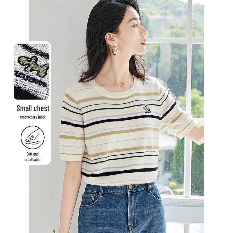 

Chushen Striped Knitted Short-Sleeve Top M