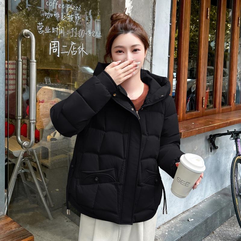 Women's new winter casual temperament age-reducing women's cotton-padded jacket pressure grid hooded cotton-padded jacket