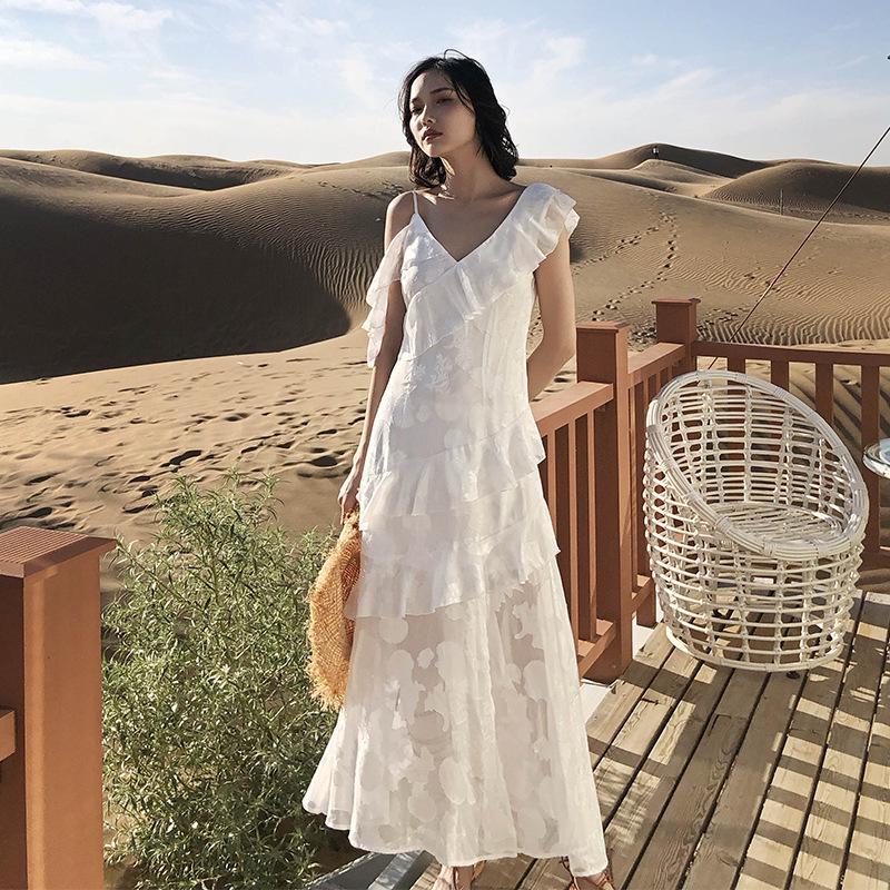 

Санья Белое Шифоновое Платье-Слинг для Пляжа – Длинное Платье для Отпуска для Женщин XL белый