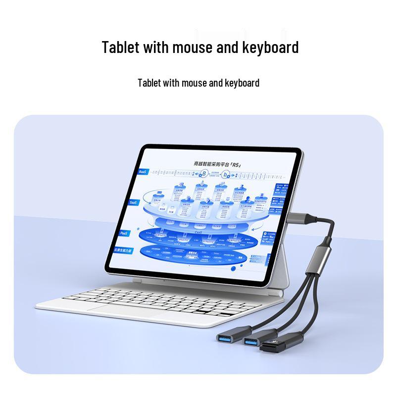 USB-A/Type-C 3-in-1 Splitter: Connect U Disk & Hard Drive for Phone, Computer, Car Charging Expansion.