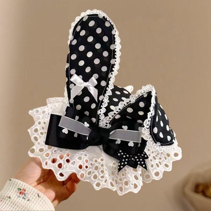 Pink Rabbit Ear Bow-patterned Polka Dot Hat Hairpin, Cute and High-end Clip Hair Accessory for Birthday Headwear