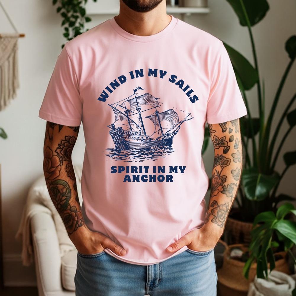 Men's Cotton T Shirt Wind In My Sails Sea Retro Style Casual Daily Comfortable Breathable Short Sleeved