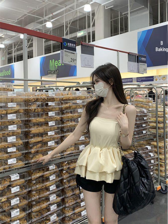 Elegant Off-Shoulder Milky Sweet Puffy Camisole Top