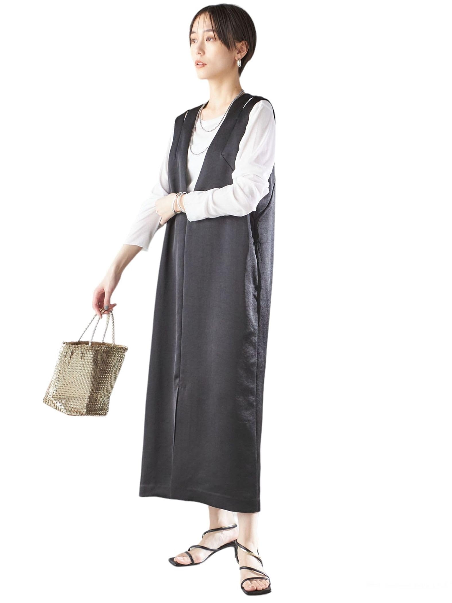 

SHIPS for Women Double Satin One Size V-Neck I-Line Dress, Women s, 314514545, Black,