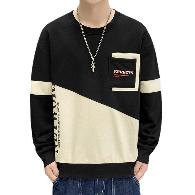 Men's Color Block Round Neck Hoodie - Spring & Autumn Fashion for Teens