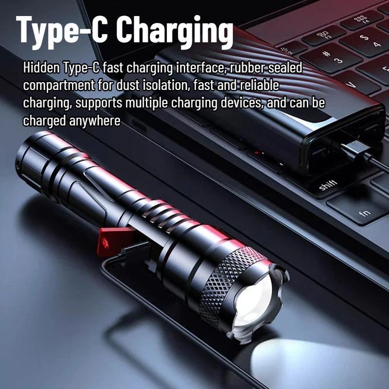 High Power Rechargeable Flashlight Telescopic Zoom Strong Handheld Torch Light Outdoor Camping Emergency Lamp
