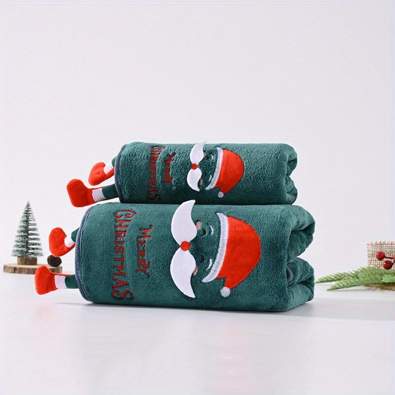 2pcs Christmas Family Set with Snowman, Reindeer & Santa Design Towels Ultra-Soft Coral Fleece Bath Towel, High Absorbency Gift