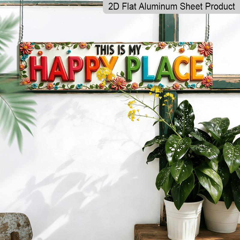 2D Flat, 1pc, Rustic This Is My Happy Place Aluminium Decorative Sign Floral Theme Wall Hanging Vintage Style Wall Decor for Bedroom, Living Room