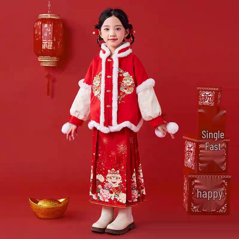 Girls' Ming Dynasty New Year Princess Tang Suit Dress for Autumn/Winter