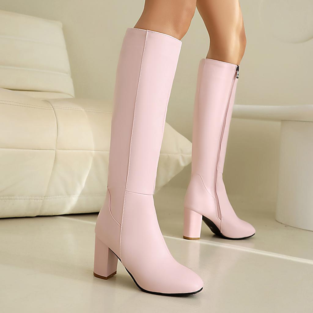 Women's Tall Boots Sung Fit Knee High Boots Chunky Heels Shoes 2024 Autumn Winter Footwear