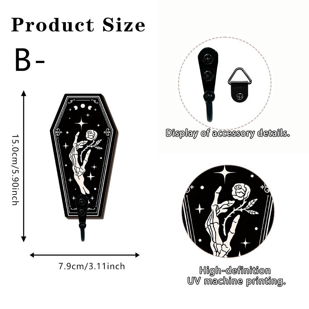 Wooden Hook Dark Lunar Phase Skull Wall Hanging Key Hook Retro Witch-style Wall Decoration Hanger