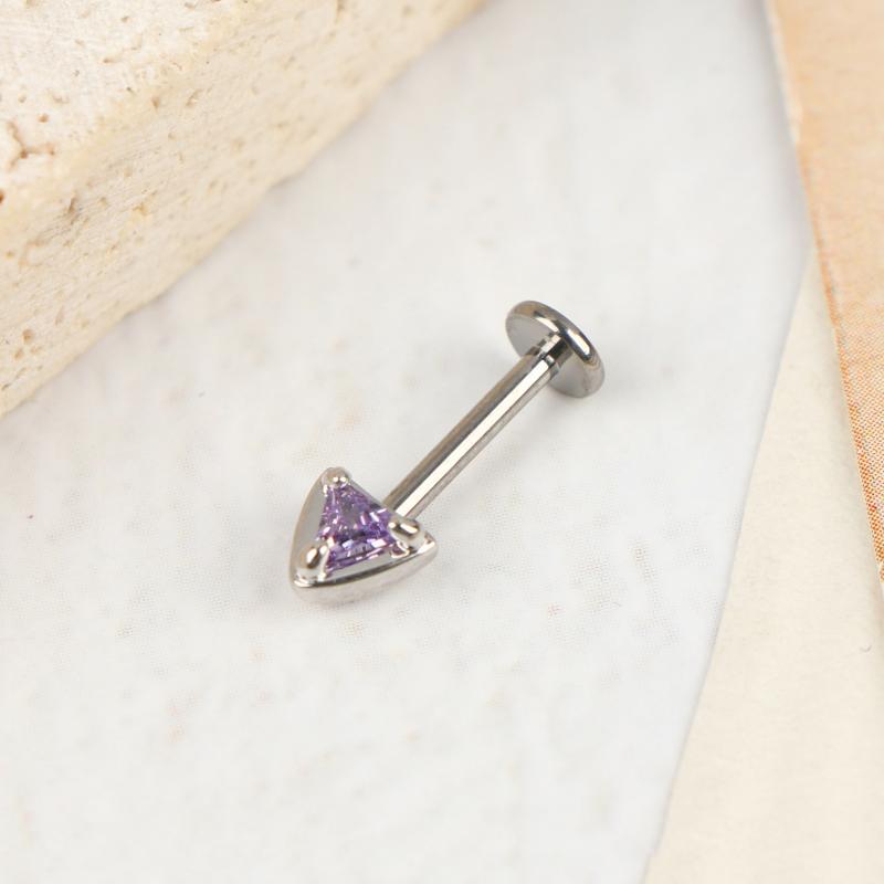G23 Titanium Inlaid Zircon Cat Ear Shaped Ear Bone Stud Lip Stud Internal Thread Piercing Jewelry