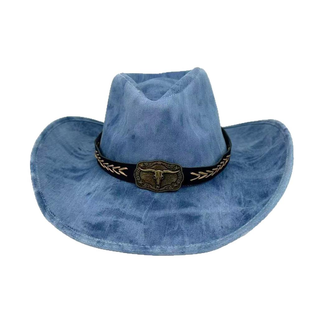 Ladies Ripped Cowboy Hat Washed Denim Sticker Jazz Top Hat Outdoor Travel Sun Hat