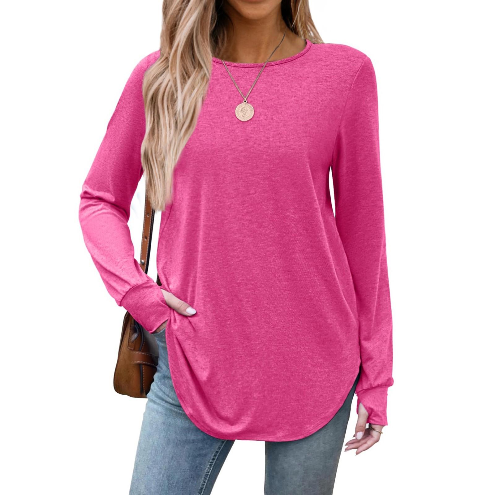 

Женские рубашки с длинным рукавом, туники с отверстием для большого пальца, футболки оверсайз, свободного кроя, осенние модные топы, одежда L