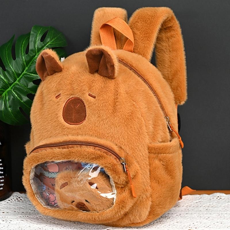 Cartoon Ita Bag Capybara Plush Backpacks Girl School Bag Plush Rucksack Travel Daypack for Girl Women Travel Camping