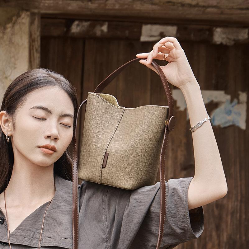Mrs. Qiao Bag 2025 New Bucket Bag Women's Crossbody Autumn Winter High-end Handbag Tote Bag Genuine Leather Women's Bag