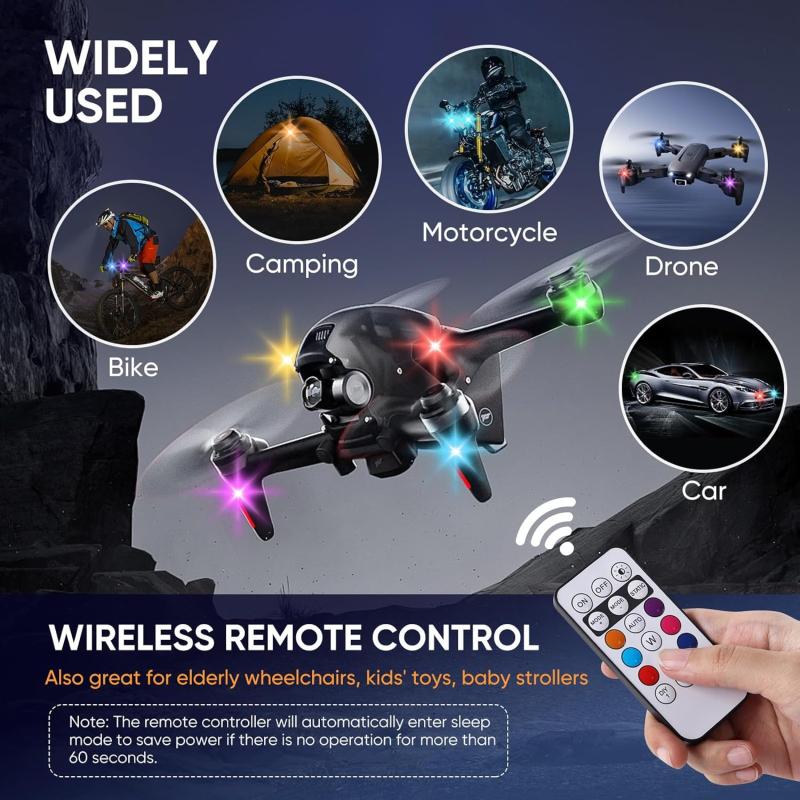 Car Flashing Lights Wireless LED Strobe Lights For Motorcycle Eight-color Flashing Anti-Collision Warning Light Atmosphere Light