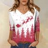 Women's Fashion Casual V Neck 3/4 Sleeve Loose  Printed T-Shirt Ladies Top