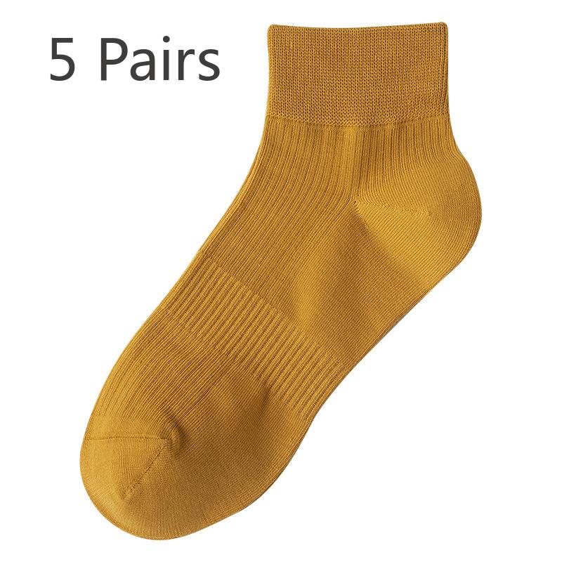 

5 пар мужских осенних носков из чистого хлопка, простых, чистого цвета, впитывающих пот, дезодорирующих, без косточек 5 Pairs жёлтый