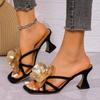 Fashion Summer Open Toe Flower Slippers Women Fashion Slip On Shoes Ladies Designer High Heels Shoes Elegant Dress Women's Sandals
