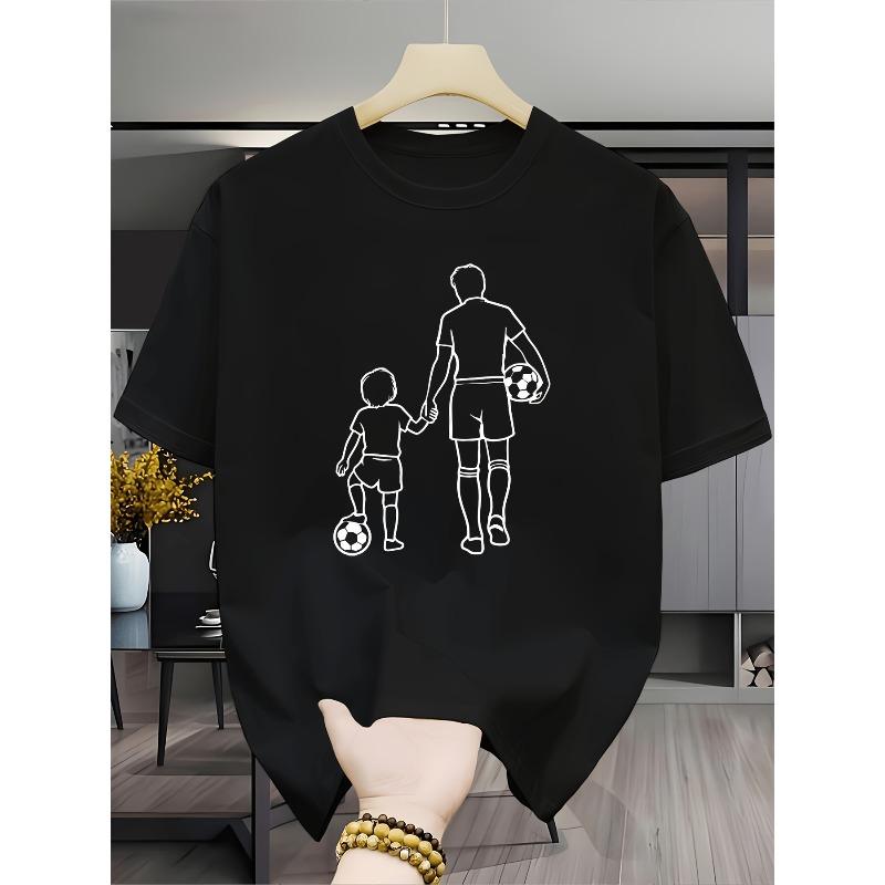 

European sizes Men s Father & Son Soccer T-Shirt - Matching Parent-Child Crew Neck Short Sleeve Shirt, Suitable for Sports, Daily Wear & Outings 4XL