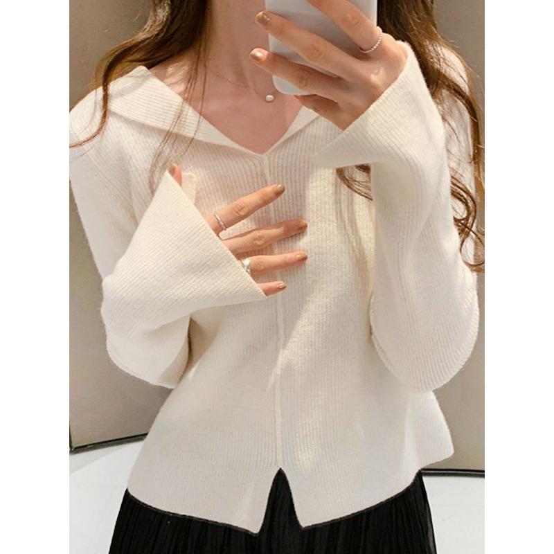 Autumn and winter new temperament gentle and thin knitted bottoming shirt women's solid color versatile pullover sweater inner top