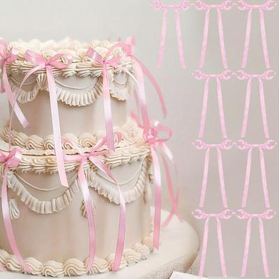 10Pcs Bow Ribbon Cake Decoration Desserts Home Decor Birthday Party Kids Wedding Valentine'S Day Evening Events Dessert Decor
