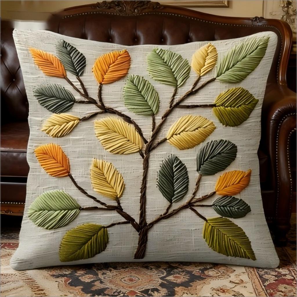 Winter Kiefernbaum Kissenbezug 2D Bestickter Druck Schnee Wald Kissenhülle Für Sofa Bett Couch Gemütlich Ländliche Hütte Heimdeko