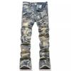 Mens Slim Fit Jeans Punk Style Distressed Printed Denim Pants Teens Casual Wear
