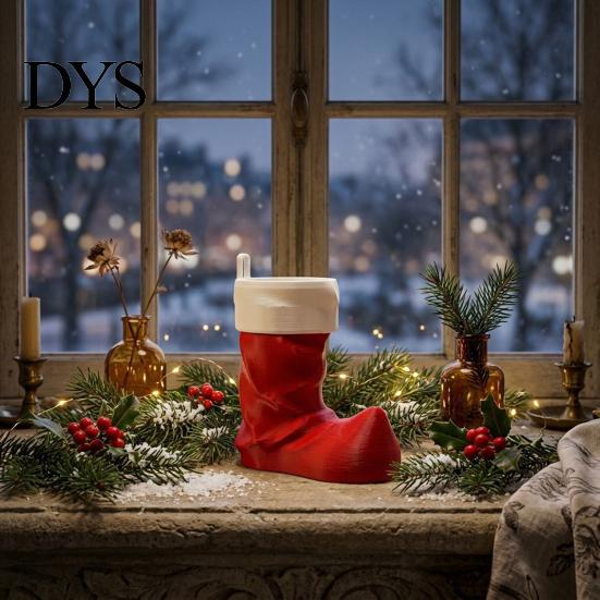 Miniature Stocking Display 3D Printed Christmas Ornament, Red and White Seasonal Shelf Ornament Desktop Decoration for Holiday Home Mantelpiece