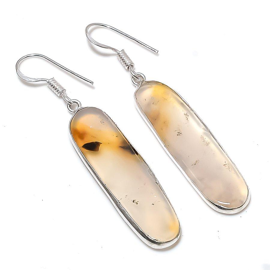 

Серьги ручной работы из стерлингового серебра 925 пробы с натуральным агатом Монтана 2,17 дюйма I7m60