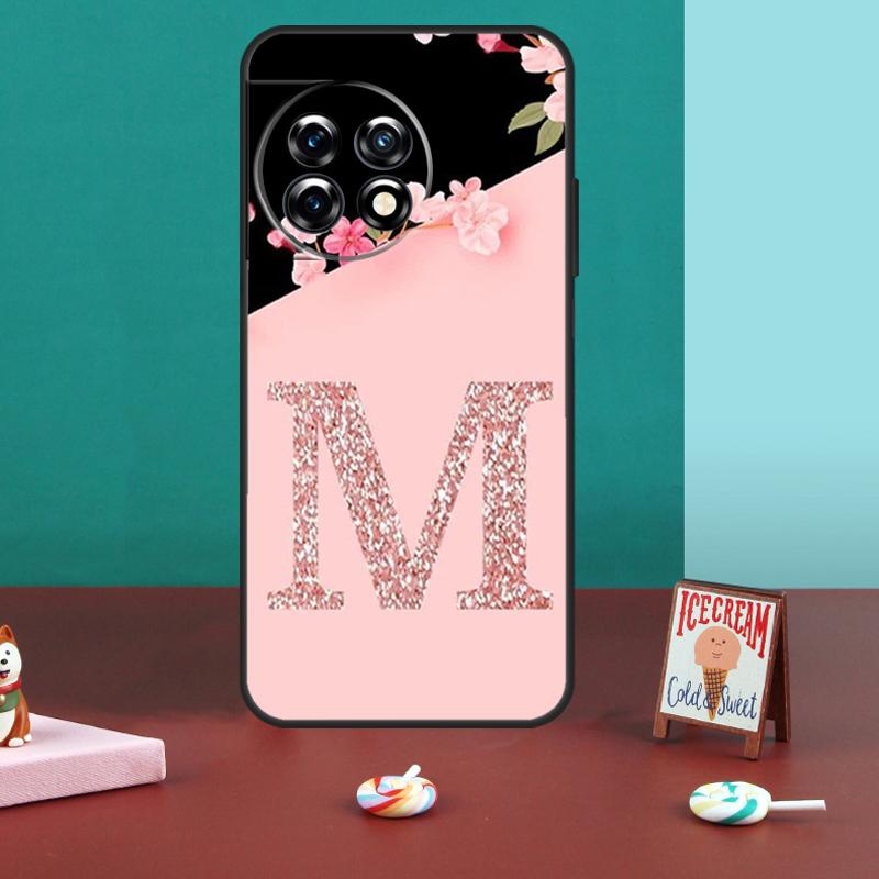 Letter Pink Shiny M R Case For OnePlus 10T 11 8 9 10 Pro 8T 9RT 10R OnePlus Nord CE 2 3 Lite 2T N10 N20 N30 Cover