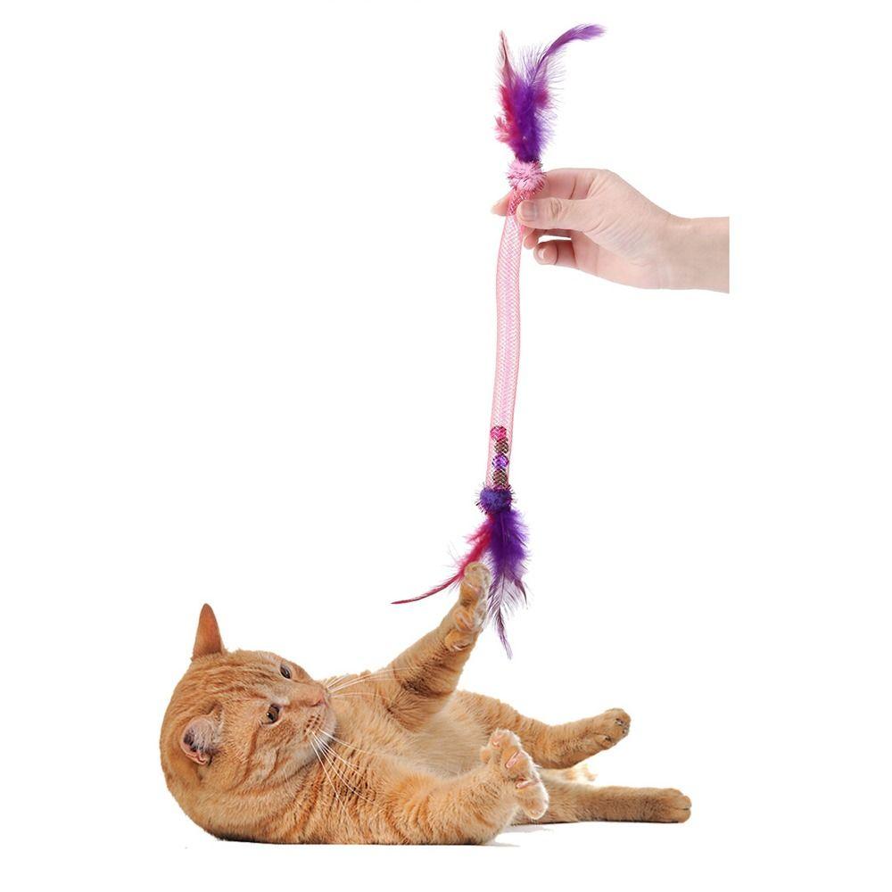 Jouet Interactif pour Chat avec Plumes et Clochettes, Infusé à l'Herbe à Chat, Résistant aux Morsures, Jouet Corde Élastique pour Chat, Soulage l'Ennui