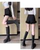Black Raw Edge High Waist A-Line Slimming Shorts for Women - Autumn/Winter 2024 Fashion