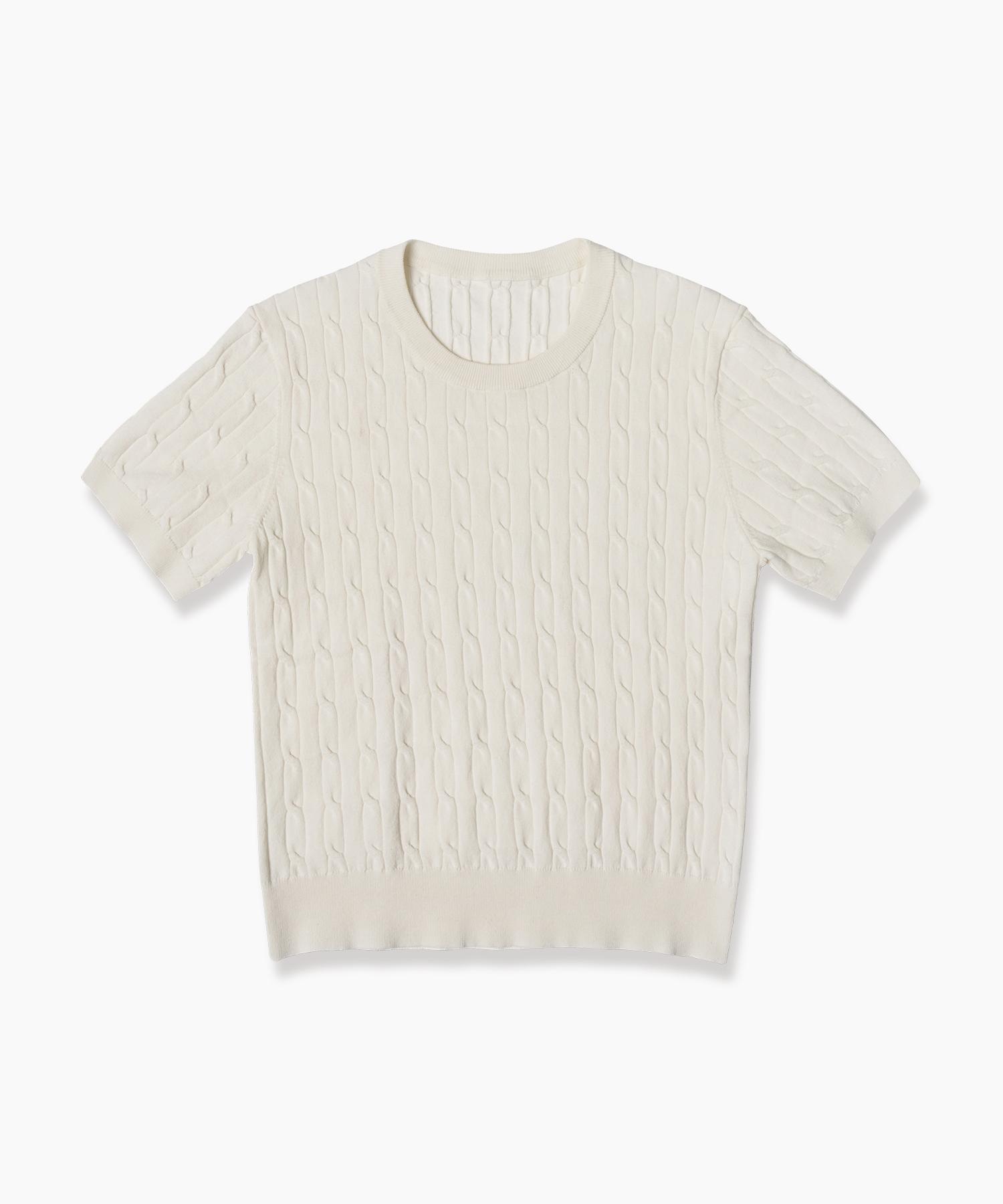 210 Edit Unisex Cable Round Neck Cool Knit [Cream]_Zf2Sw070 105