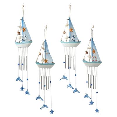 Wind Chimes Outdoor Nautical Sailboat Hanging Ornament for Coastal Themed Patio Balcony Decoration