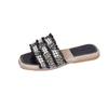 Fashion Pearl Flat Bottom Sandals Women Summer Outdoor Wear New Retro Square Head Tassel One Strap Soft Bottom Open Toe Slippers