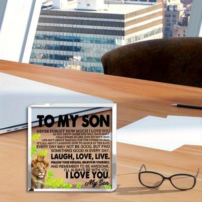 A Gift From Parents To Their Son, A Transparent Desk Sign for Birthday, Christmas, Graduation Gifts, Acrylic Souvenirs and Decoration  