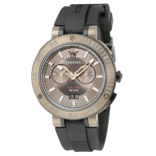 Versace V-EXTREME Dual Time Watch, Bronze Dial, Stainless Steel, Sapphire Crystal, Quartz Movement, 46mm, Swiss Made, VECN00319, Men's, Brown
