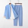 Men's Cotton Linen Three-Piece Tang Suit: Chinese Style Frog Button Hanfu, Retro Lay Buddhist Robe, Tea Attire
