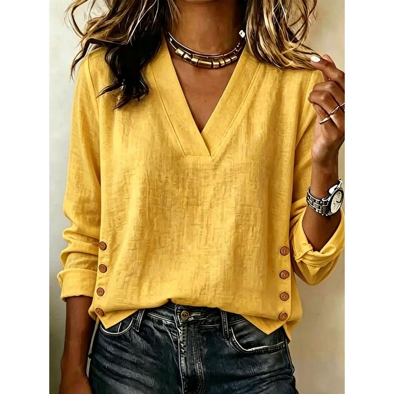 BFCCQB Women's Fashion Casual Autumn Winter Long Sleeve V-Neck Blouses & Shirts