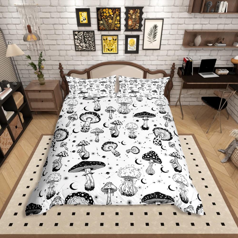 Homewish Cartoon Chic Flower Duvet Cover Set,Outer Space Planet Jungle Mushroom Bedding Set,Dreamy Stars Moon Bed Set