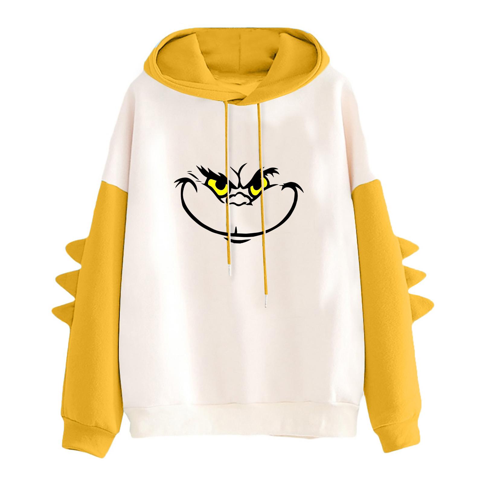 

Женское худи с принтом контрастного динозавра, свободное, повседневное S жёлтый