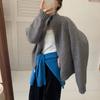 Lazy wind solid color double zipper lapel neck sweater jacket women's autumn new loose simple stand-up neck knitted cardigan thick