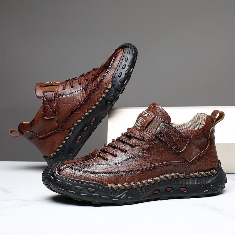 Hand-stitching Leather Men Boots Comfortable Casual Leather Shoes Men Ankle Boots