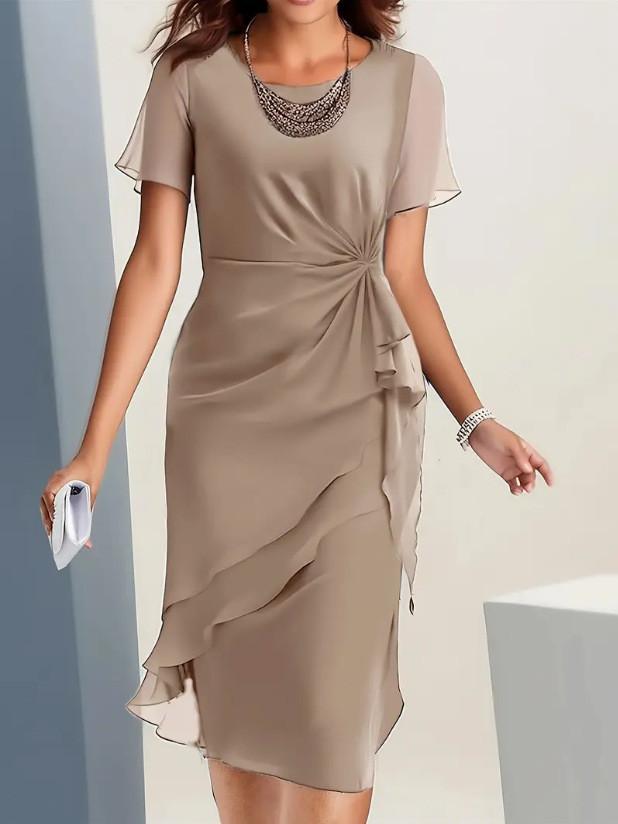 Sommer Chiffon Kleid mit Puffärmeln und Reißverschluss für Freizeitkleidung