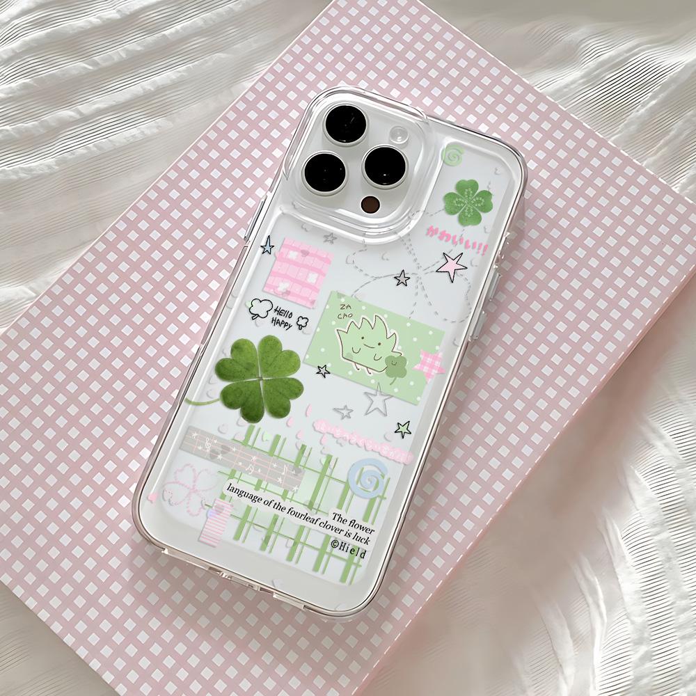 Korean Ins Cute Four-leaf Phone Case For Oppo Realme C63 C53 10 9 C30 Reno13 Reno12 Reno11 Reno10 8 7 6 F 5G Clear TPU Cover