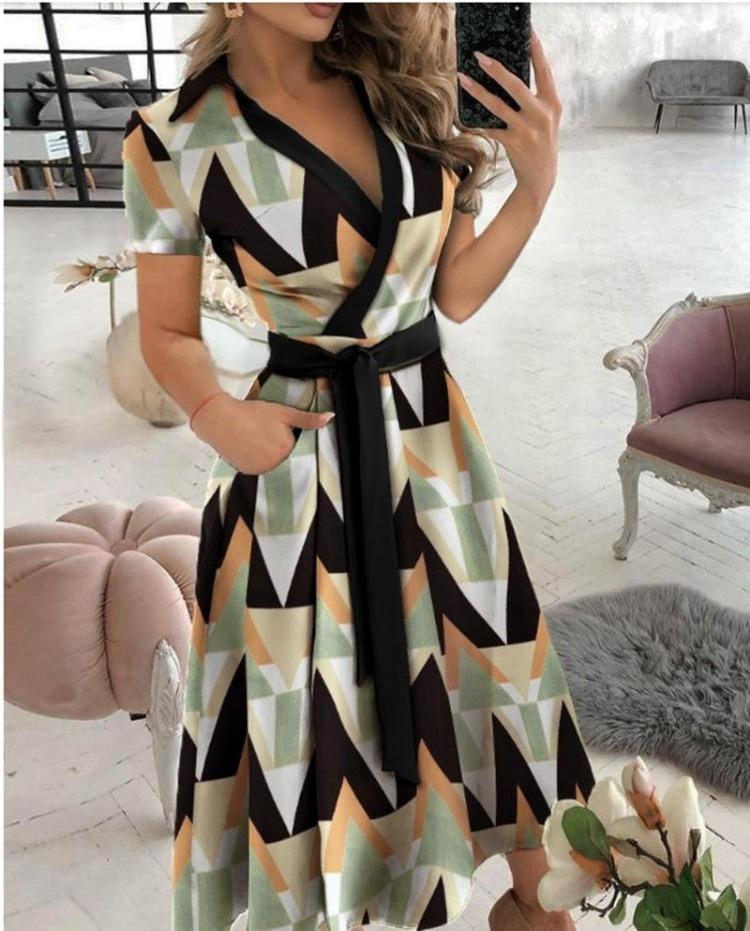 Summer Vintage Rainbow Striped Print Button Up Shirt Dress Women Casual Elegant Long Maxi Dresses Ladies Short Sleeve