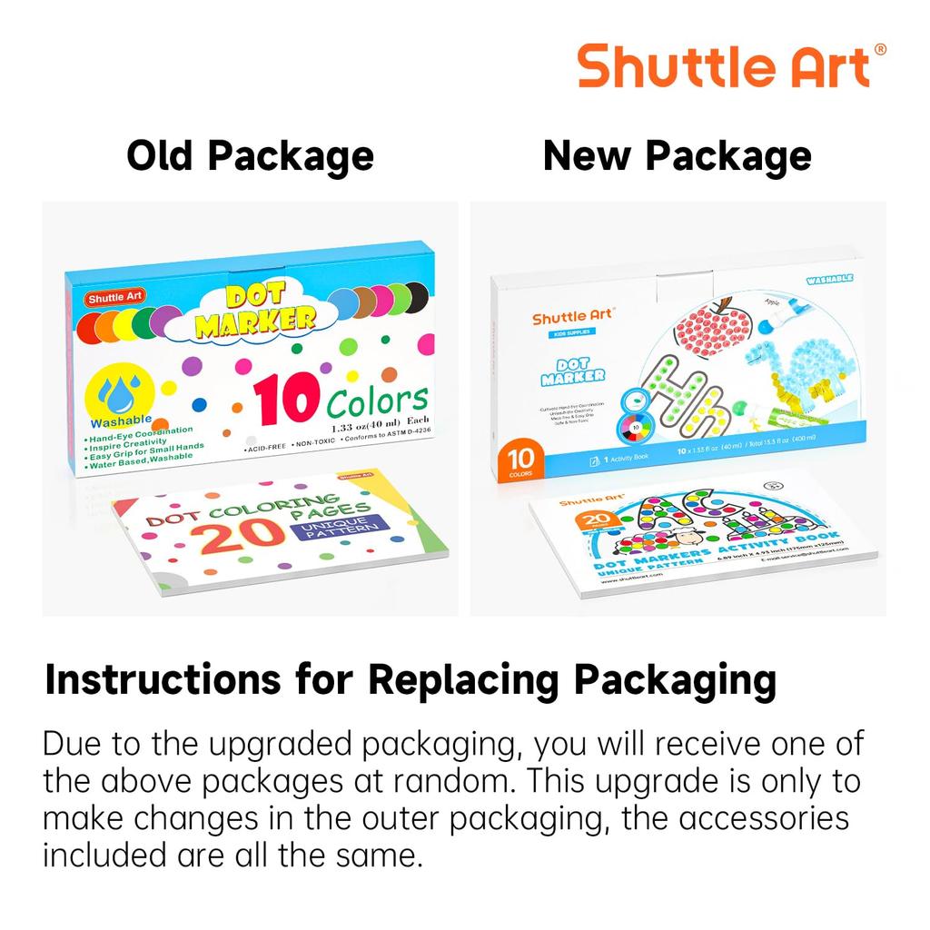 Shuttle Art Dot Marker Set of 10 For Kids Pens, Colors, 40ml, Water-Based, Washable,