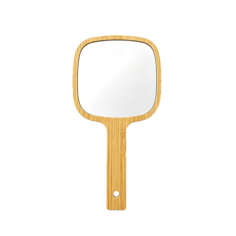 Bamboo Handheld Makeup Mirror - Large Portable Square Dressing Table Mirror with Logo.